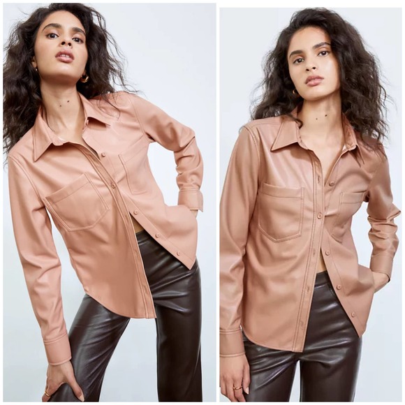 Wilfred Taryn Button Up Shirt Vegan Leather Brown Size S - Picture 2 of 9